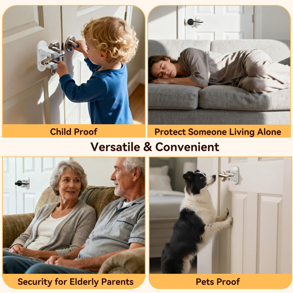 4 Pack Snap-On Door Handle Lever Locks, Child Safety Door Handle Stopper for Baby, Autism Kids-Dual Lock System, No