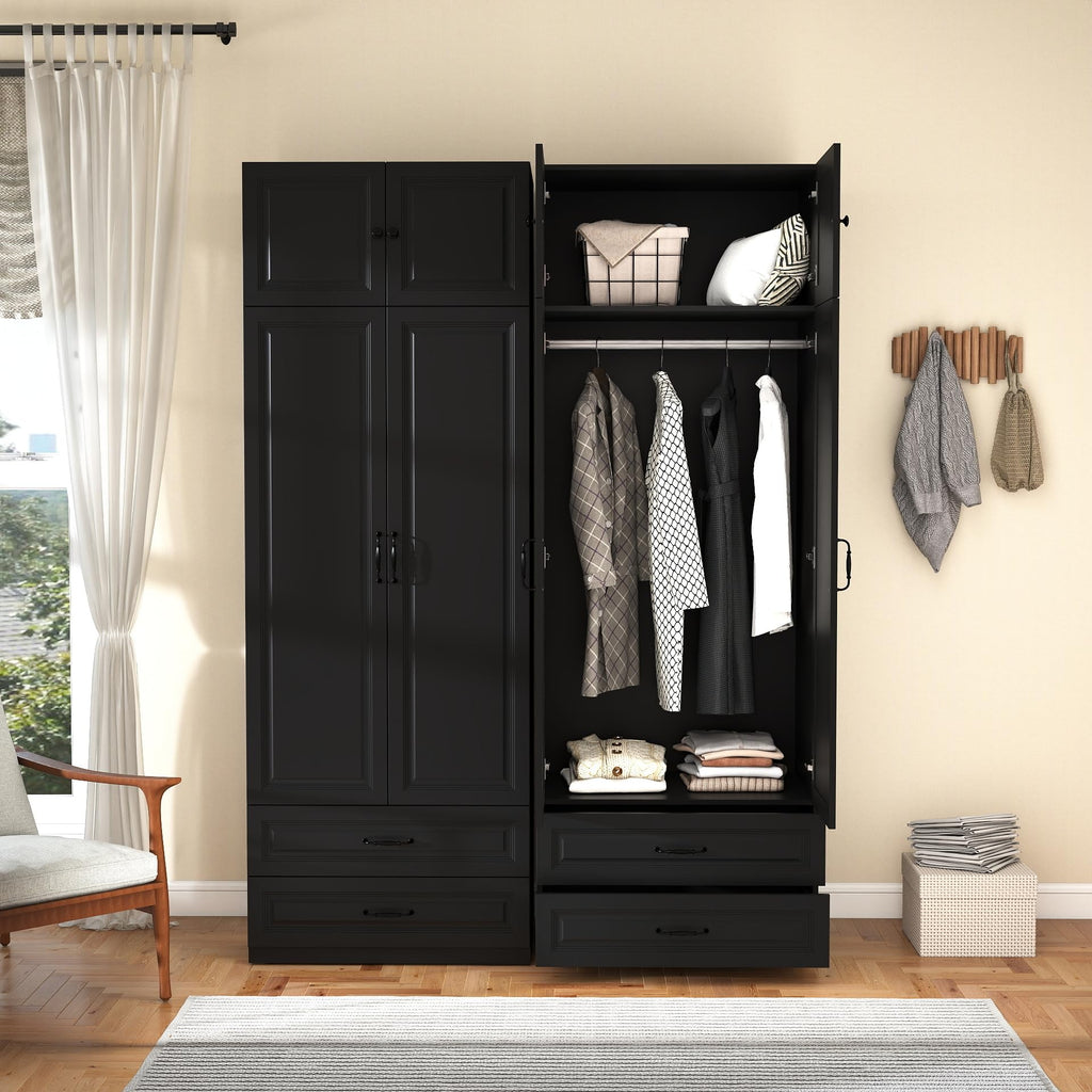 Black Armoire Wardrobe Closet with 2 Drawers: 88" H x 32" W