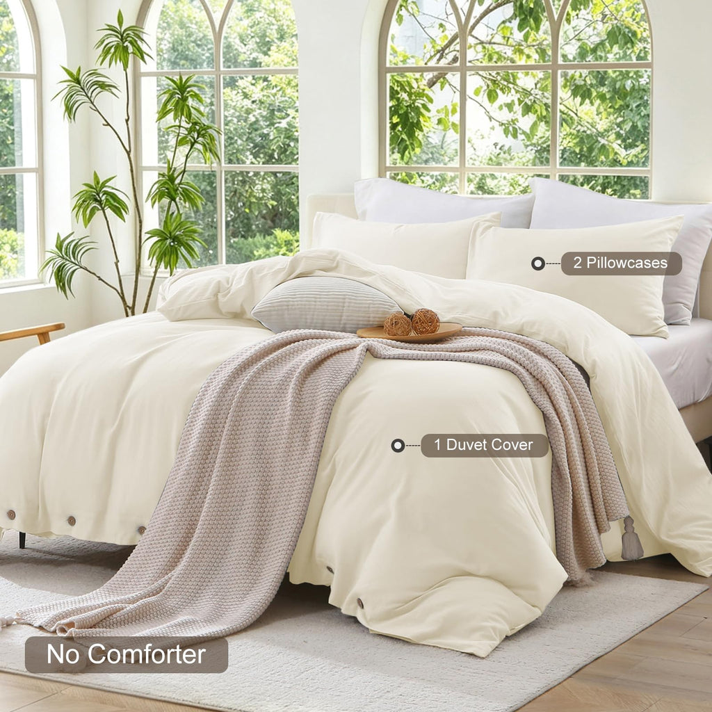 Duvet Cover Set 100% Washed Cotton Linen Like