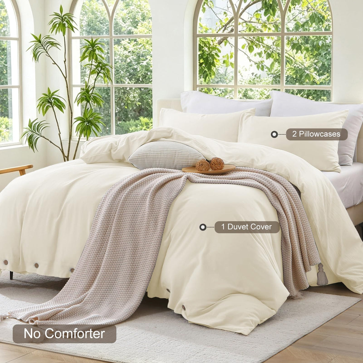 Duvet Cover Set 100% Washed Cotton Linen Like