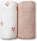 Certified Organic Muslin Swaddle Blankets, 2 Pack Baby Receiving Blankets, Soft Breathable Cotton Swaddles