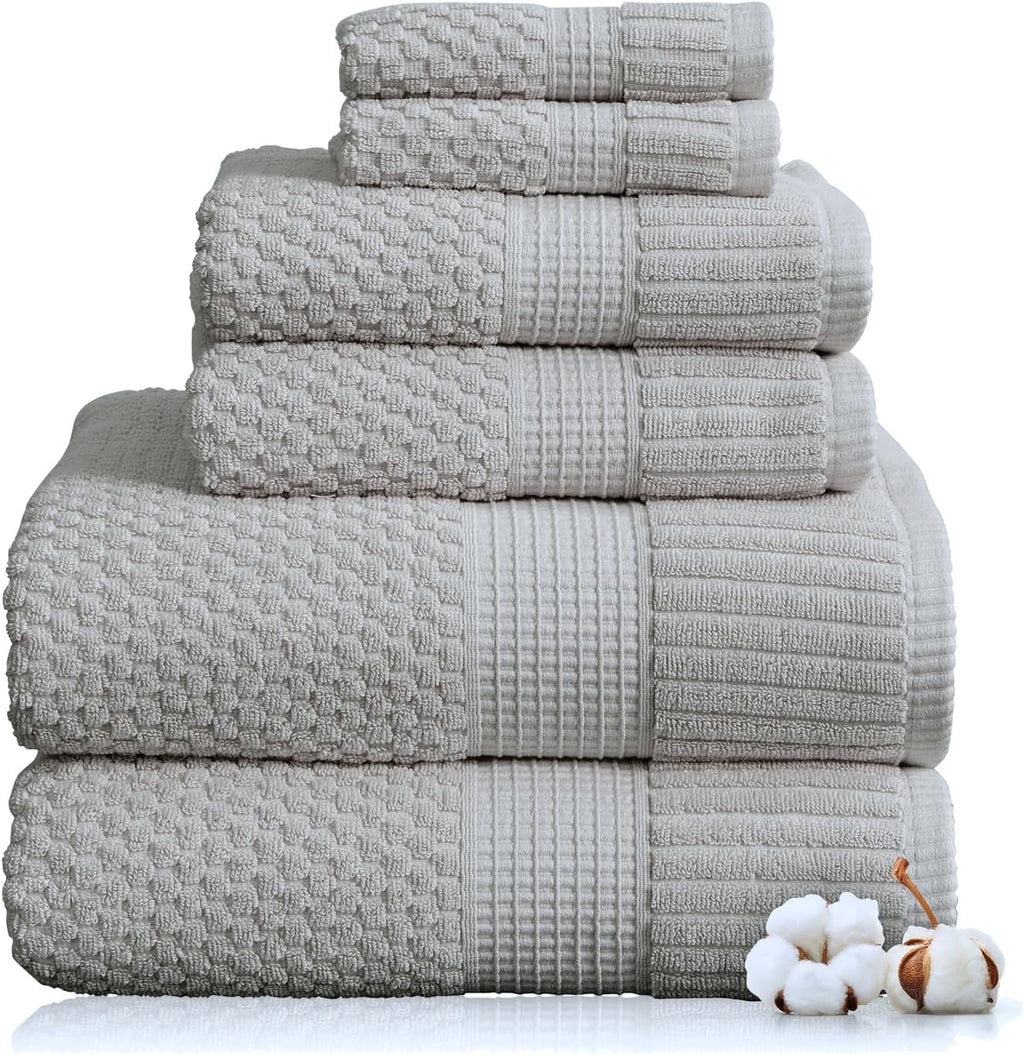 100% Cotton 6-Piece Bath Towel Set | Grey | Oeko-TEX | Quick-Dry | 30" x 52" Bath Towels | 16" x 28" Hand Towels |