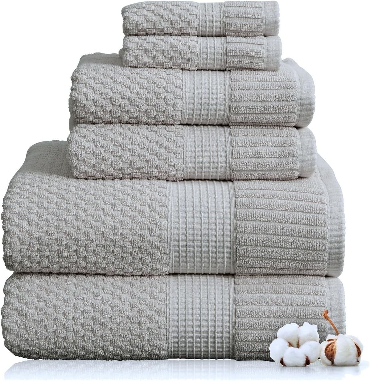 100% Cotton 6-Piece Bath Towel Set | Grey | Oeko-TEX | Quick-Dry | 30" x 52" Bath Towels | 16" x 28" Hand Towels |