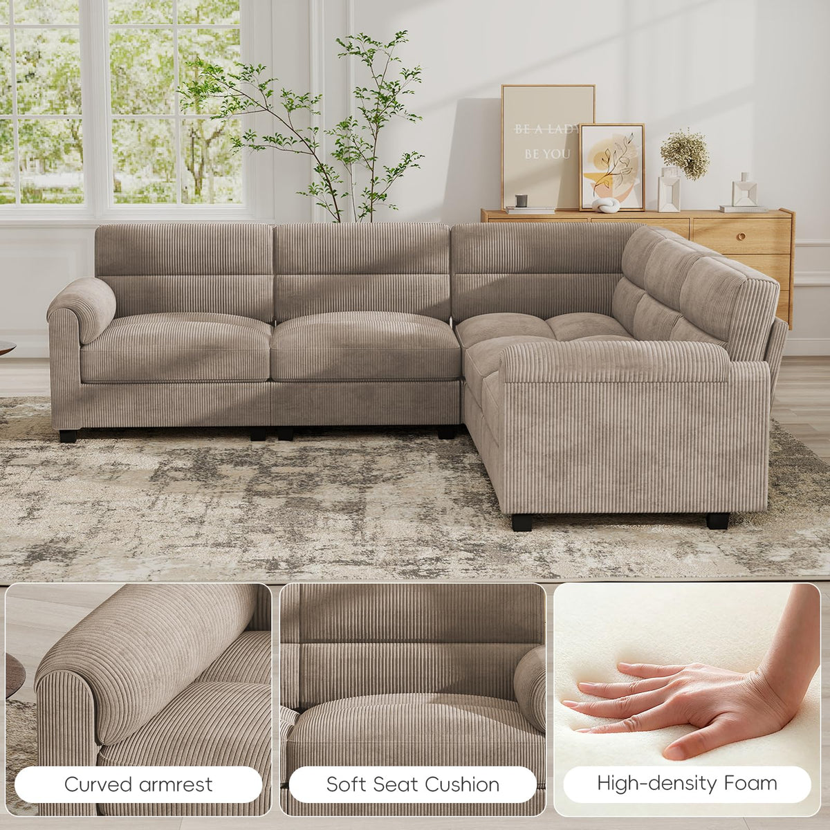 Modular Sectional couches, L Shaped Sofa, Brown