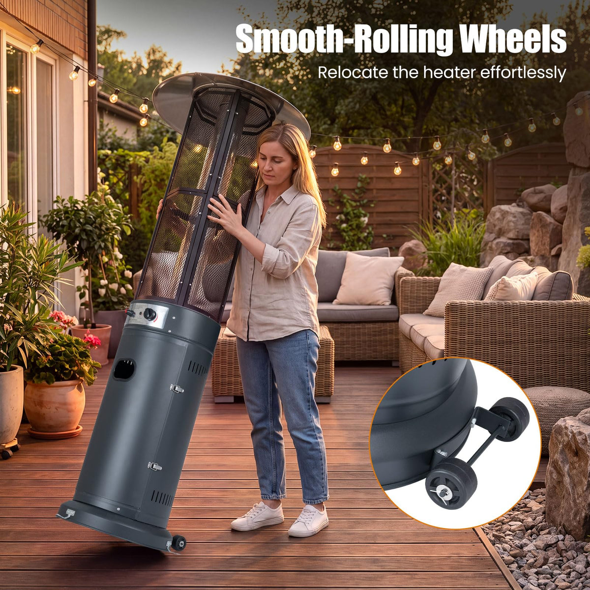 Propane Patio Heater with Wheels, Easy Ignition, 34,000 BTU
