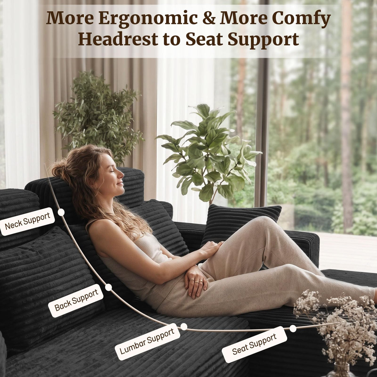 Boneless Couches - 134" Modular Sectional Sofa U Shaped Oversized Deep Seat High Back Corduroy No Assembly Modern