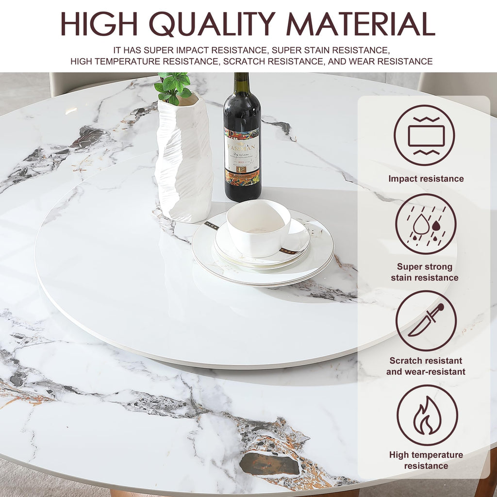 Marble Dining Table, 59" D Round Dining Tabletop with 31.5" D Detachable Turntable, Luxurious Sintered Stone Dining