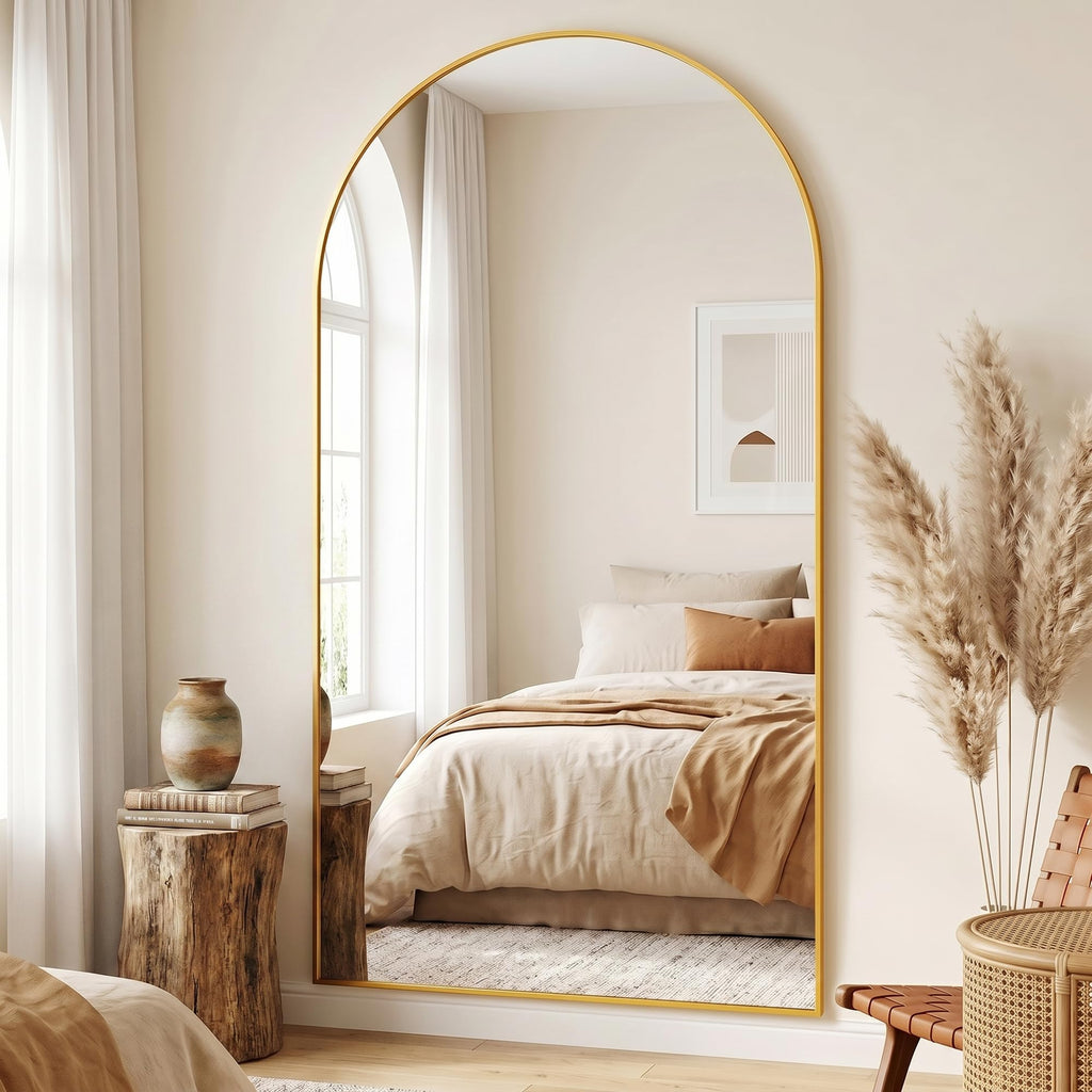 82"x44" Arched Full Length Mirror, Large Floor Mirror, Gold