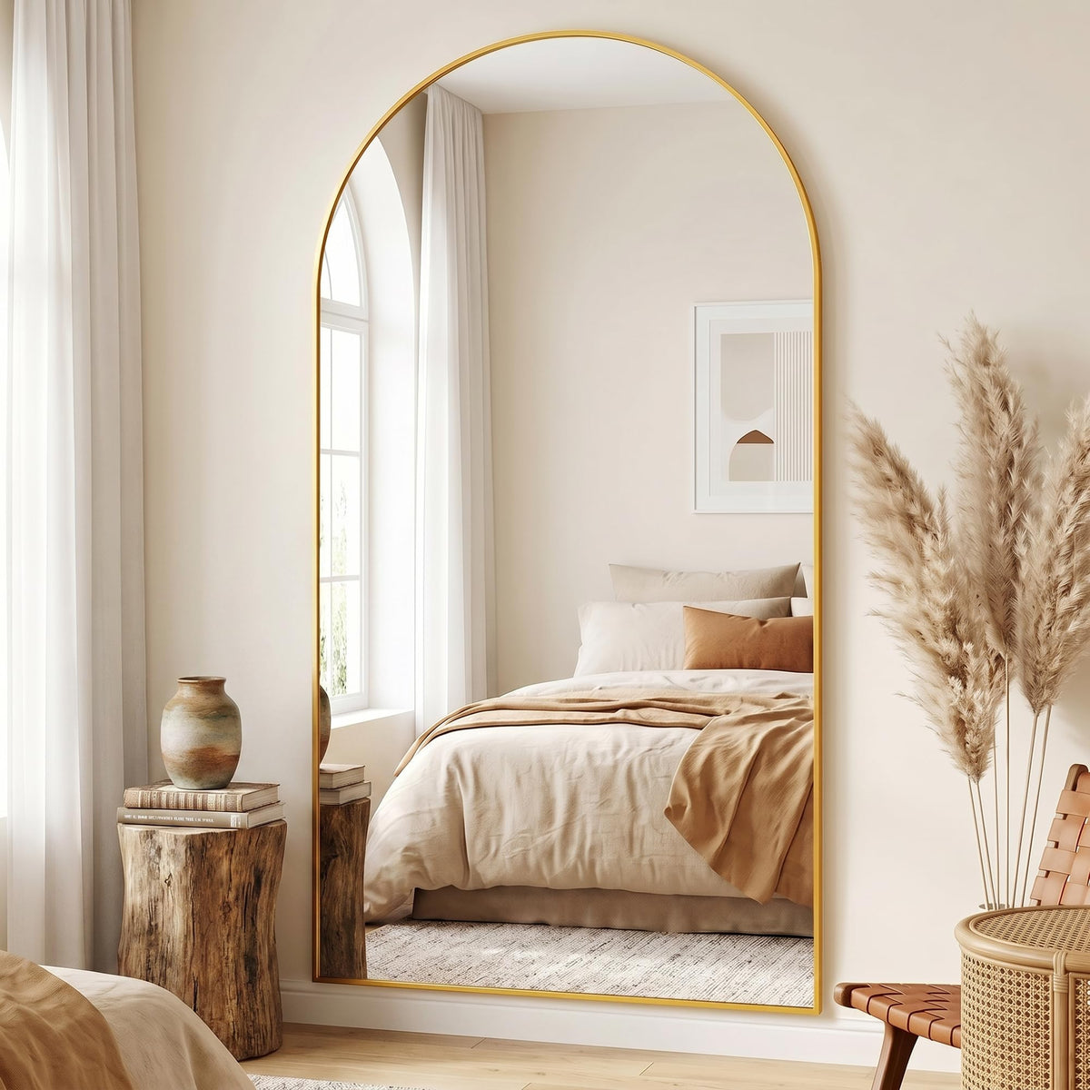 82"x44" Arched Full Length Mirror, Large Floor Mirror, Gold