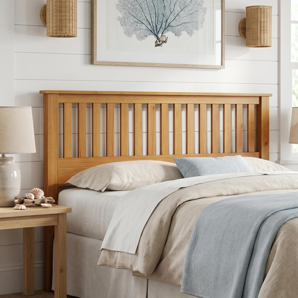 Serene Wood Panel Headboard with Mission Slats, Pine