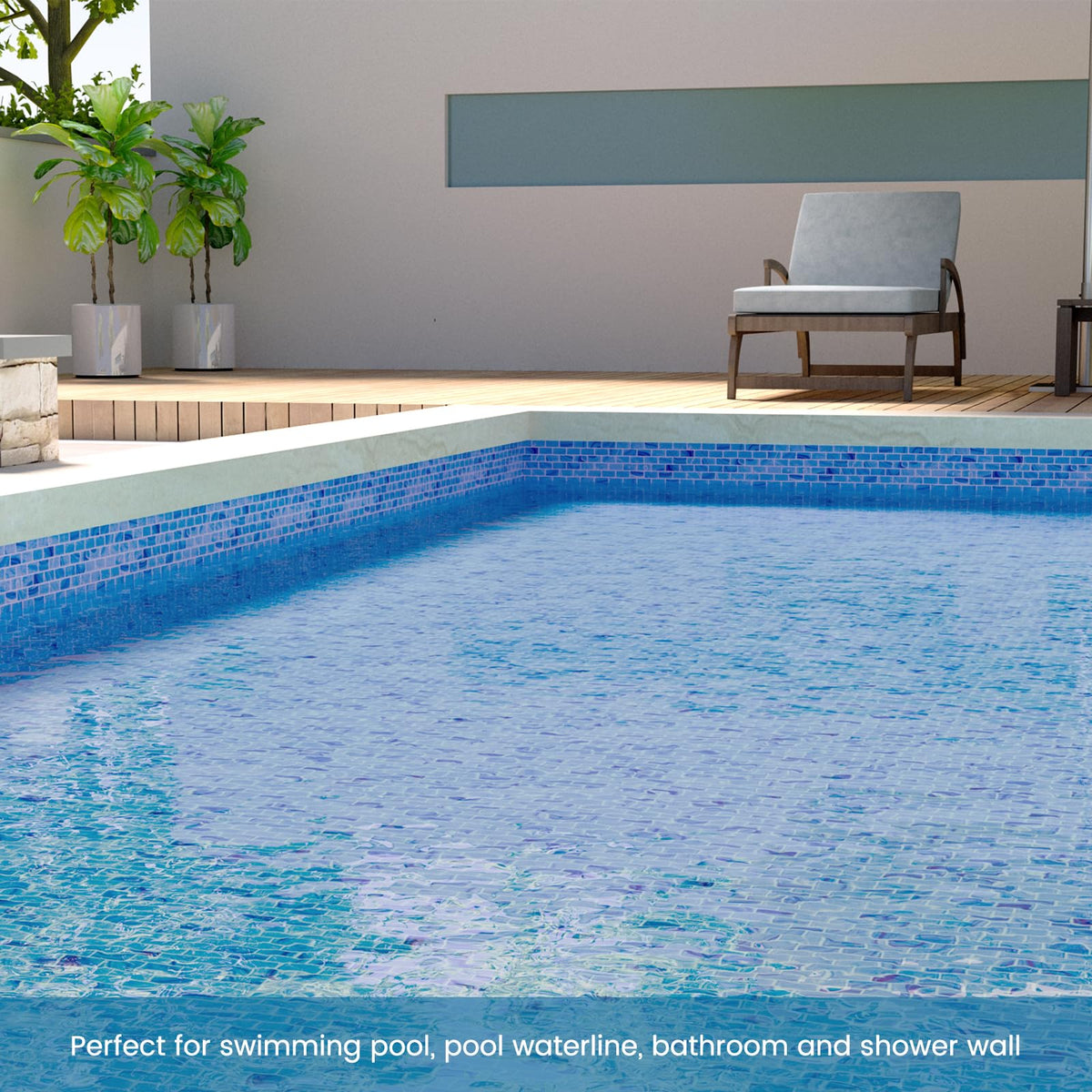 Glass Mosaic Tile Blue Line 12 x 12 Inch Glossy Glass Tile for Swimming Pool Backsplash Shower Waterline Fountain Spa