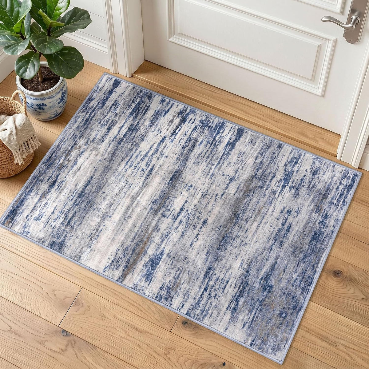 Abstract Rugs Washable Small Area Rug Grey-Blue