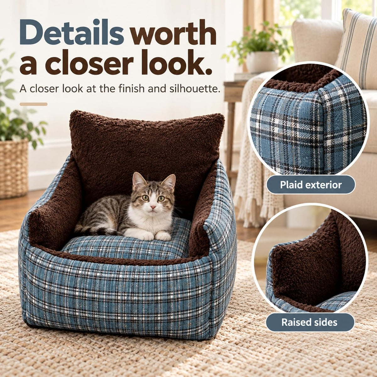Dog Couch Bed - Orthopedic Pet Sofa with Bolstered Edges, Removable Washable Cover, Scratch Resistant Non-Slip Base