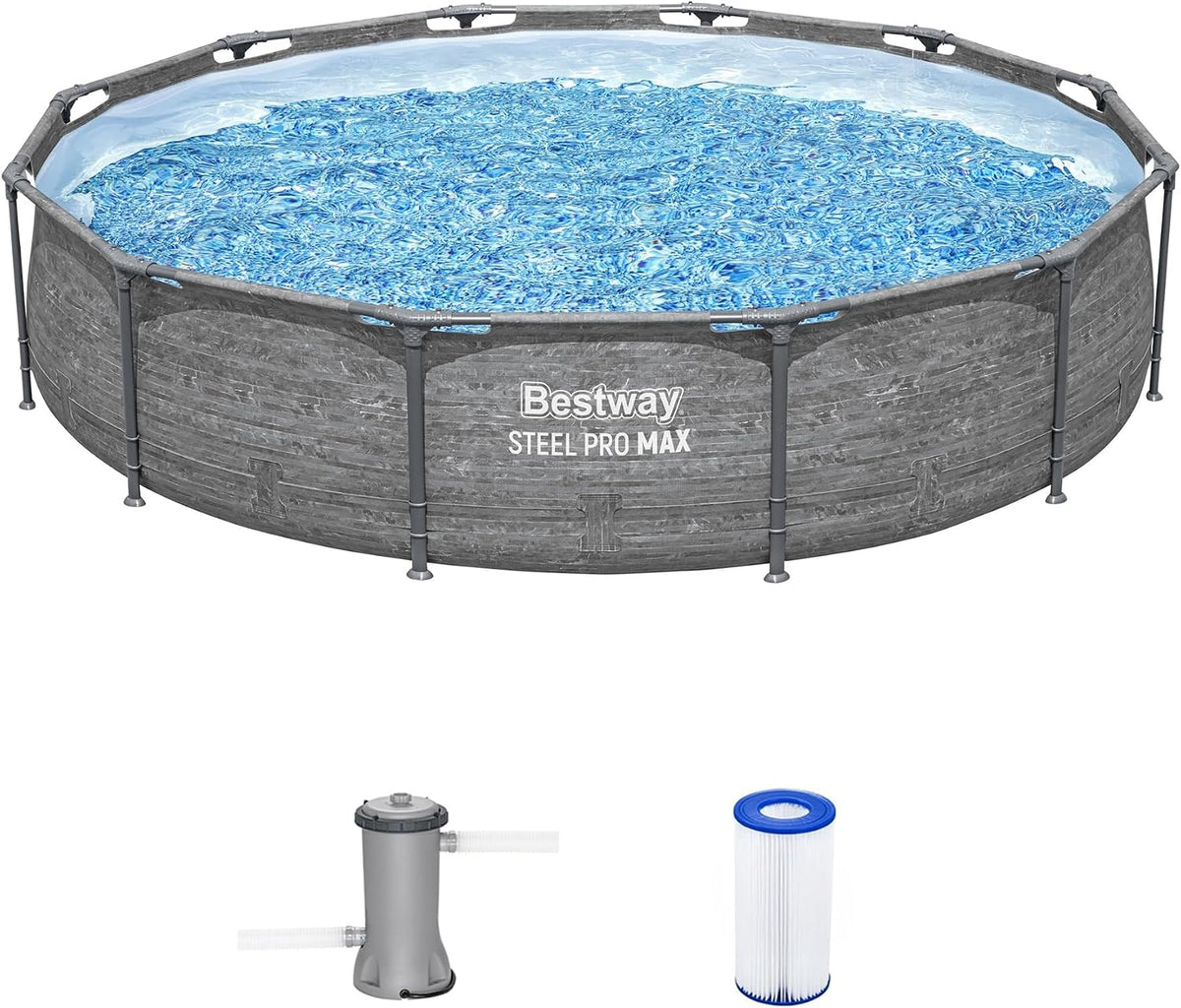 Steel Pro MAX 12' x 30" Above Ground Pool, Round Metal Frame Outdoor Swimming Pool Set with Filter Pump, Stacked