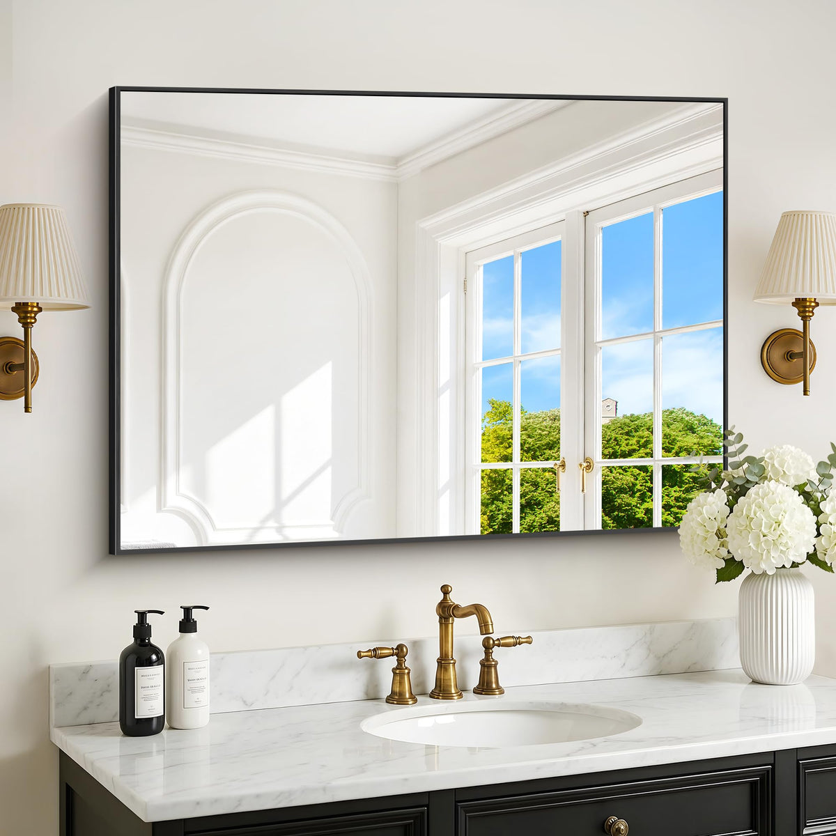 Black Bathroom Mirror for Wall, 30x40 Inch Rectangle Mirrors with Metal Frame