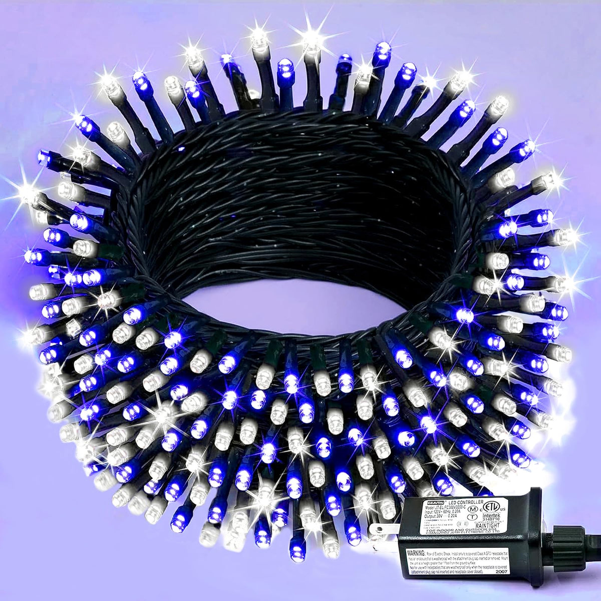 66ft 200 LED String Lights Outdoor Waterproof, White and Blue Christmas Light Indoor, Green Wire Twinkle Tree Light