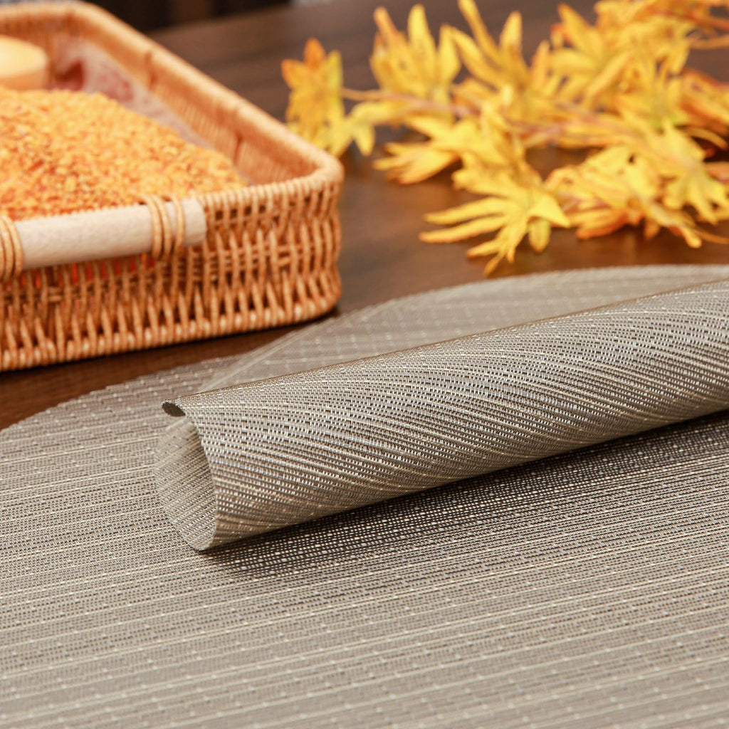 15 Inch Round Placemats Set of 8, Washable Vinyl Woven Place Mats