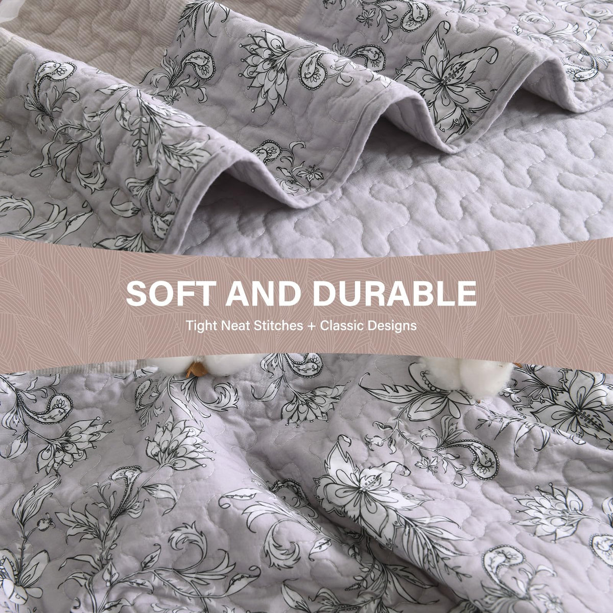 Quilt Set, 100% Cotton, Comforter Set, Farmhouse Botanical Quilted Bedspreads, Bedding Set