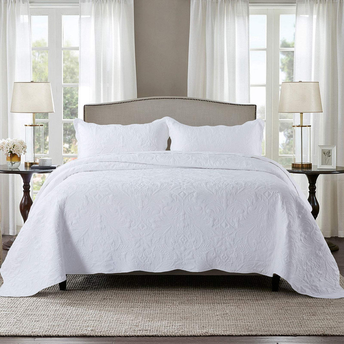 Oversized Queen Bedspreads 110x106- Queen Size Quilt Bedding Sets 3-Piece, Paisley Coverlets Lightweight Bedlinen Set