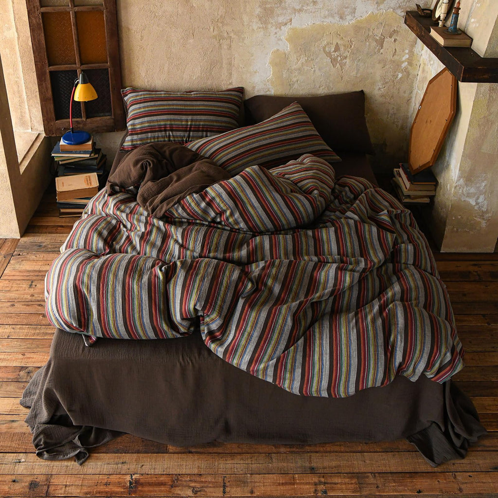 Retro Striped Duvet Cover 100% Cotton Muslin Gauze Bedding Set
