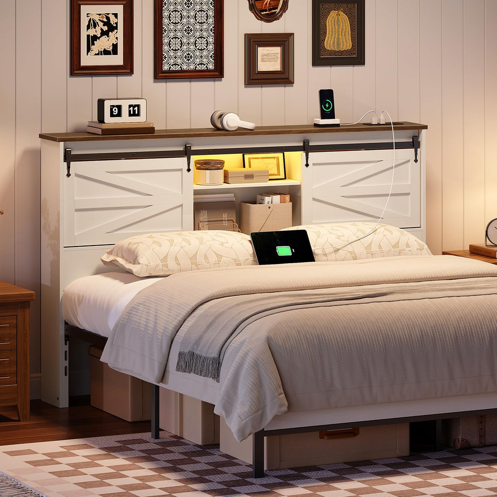 Queen Headboard with Storage Shelf