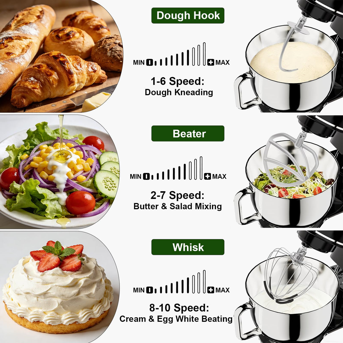 7.45 QT Tilt-Head Stand Mixer, Electric Mixer for Baking (Black)