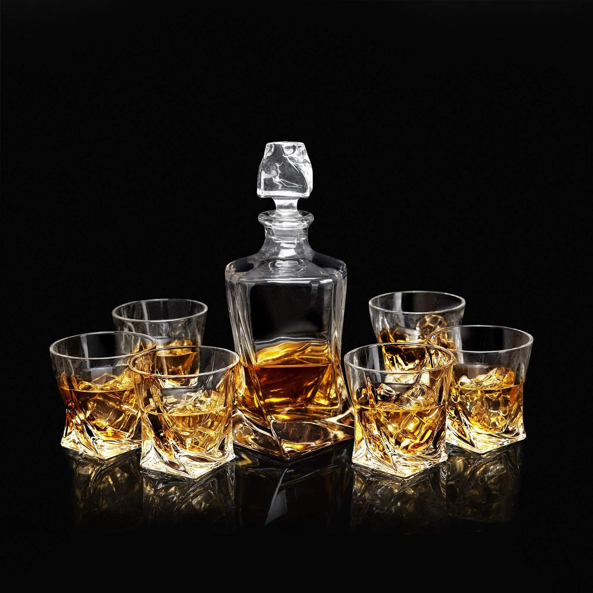 Whiskey Decanter Set Liquor Decanter with 6 Old Fashioned Glasses