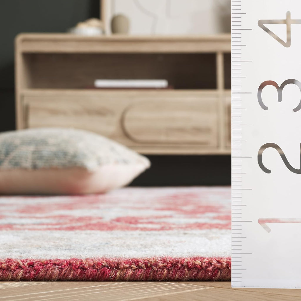 Area Rug - Heritage Collection - Large - Red & Ivory, Handmade Wool, Ideal, Dining Space (HG125Q)