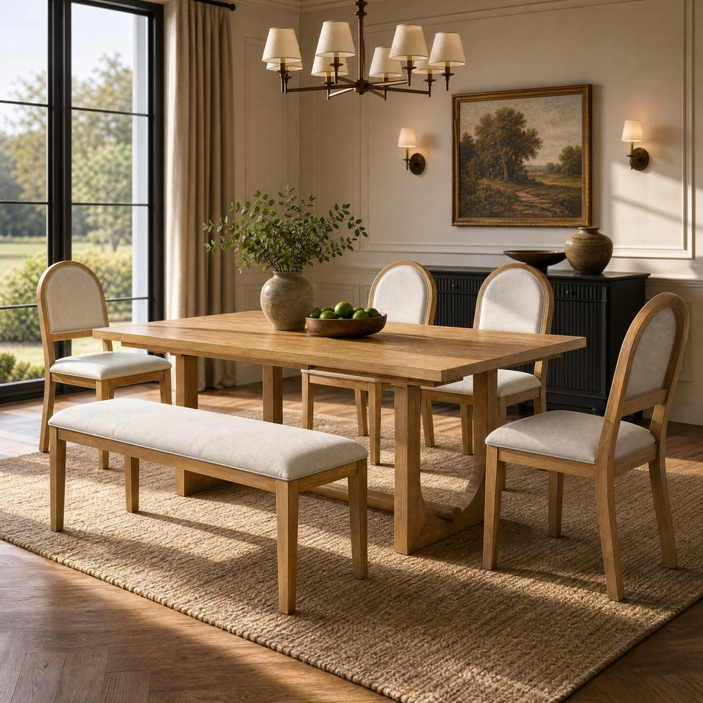 Farmhouse 6-Piece Extendable Solid Wood Dining Table Set for 6