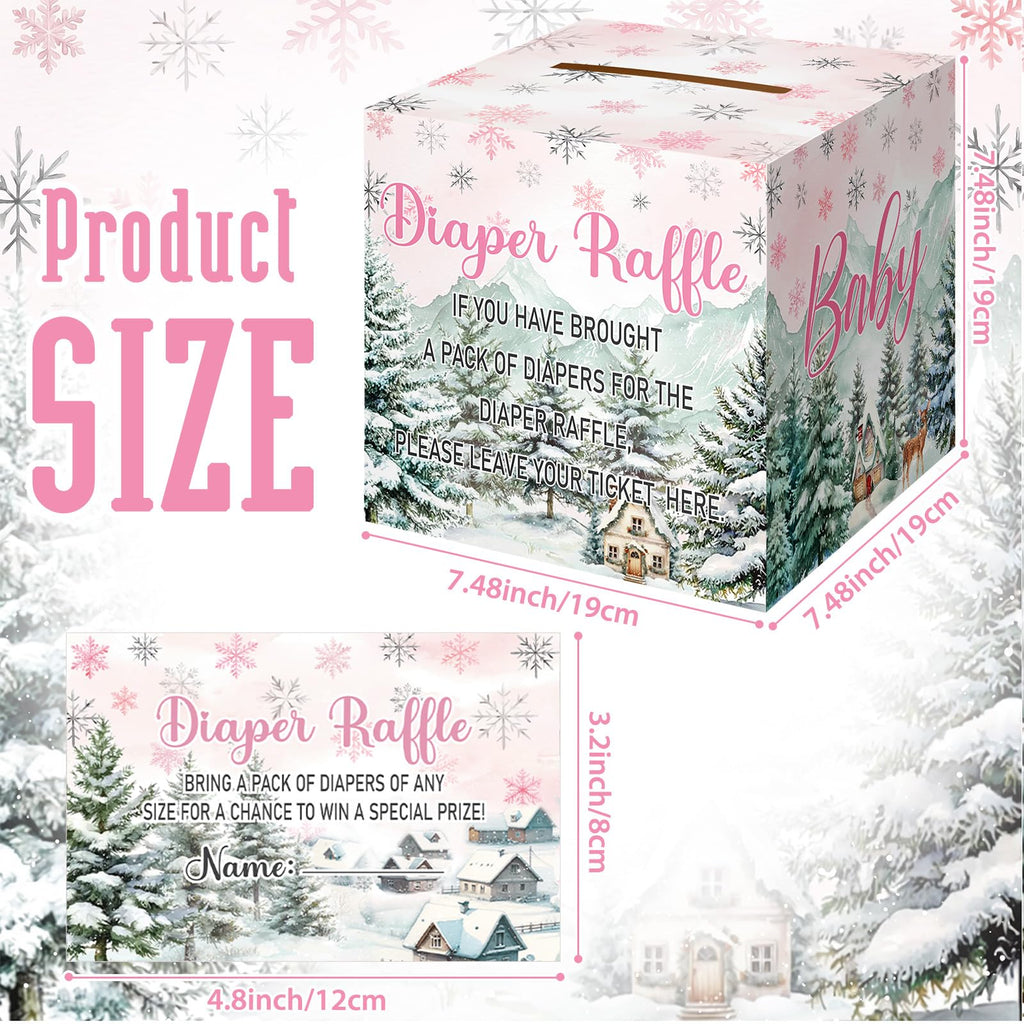 51 Pieces Diaper Raffle Tickets with Card Box, Pink Baby It's Cold Outside Style