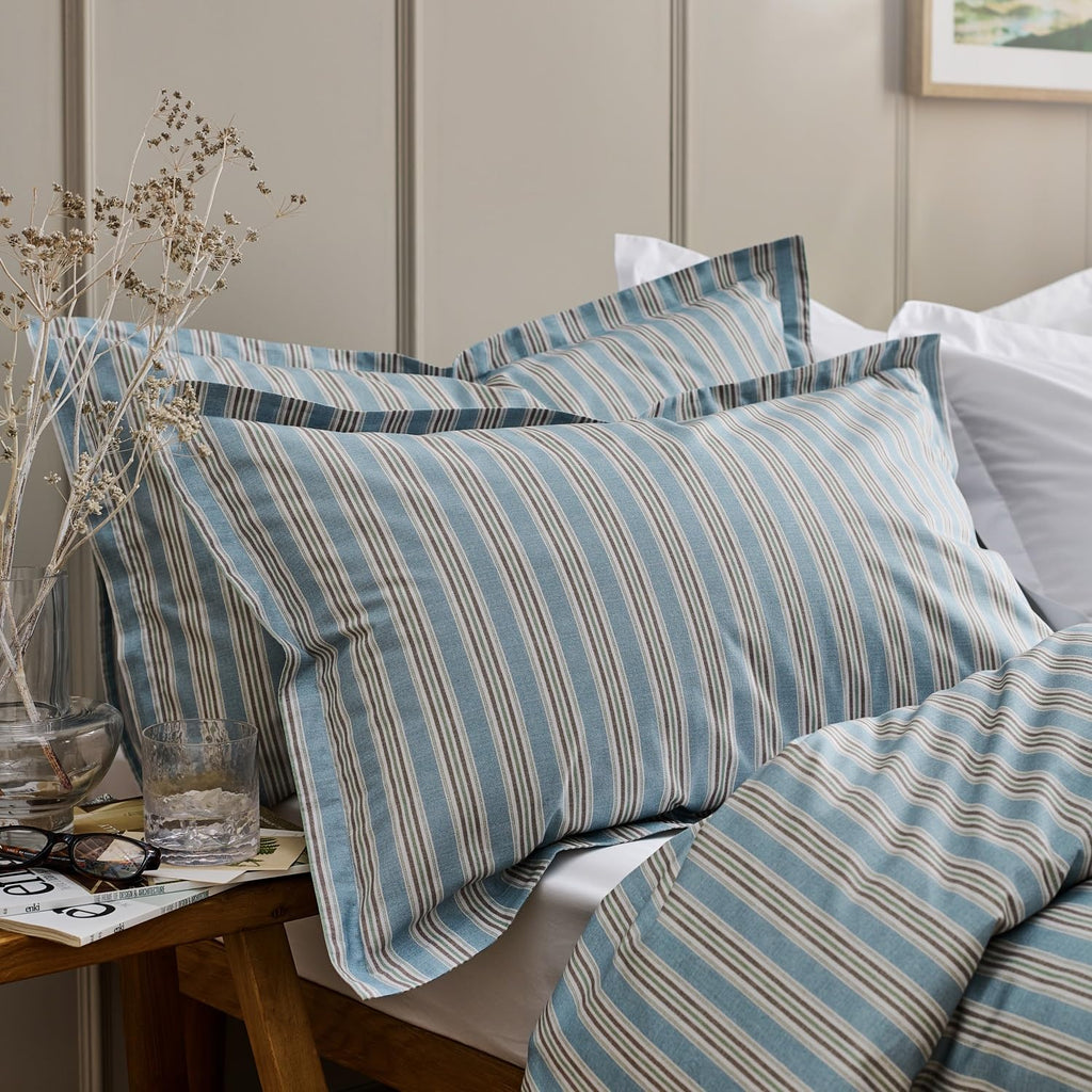 Calder Stripe Duvet Cover Set | 100% Cotton | Cool Crisp Cotton Percale | Heritage Inspired Variegated Stripes