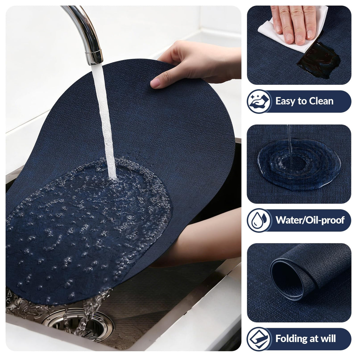 Heat Resistant Oval Placemats Set of 6, Navy