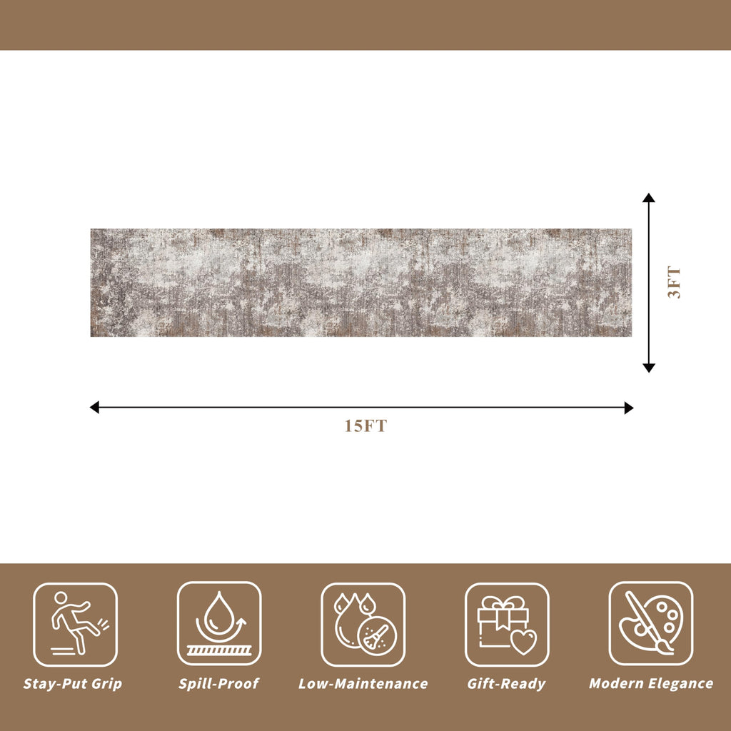3x15 Ft Long Hallway Runner Rug - Non-Slip Washable Wide Kitchen Runner | Modern Abstract Floor Carpet for Indoor