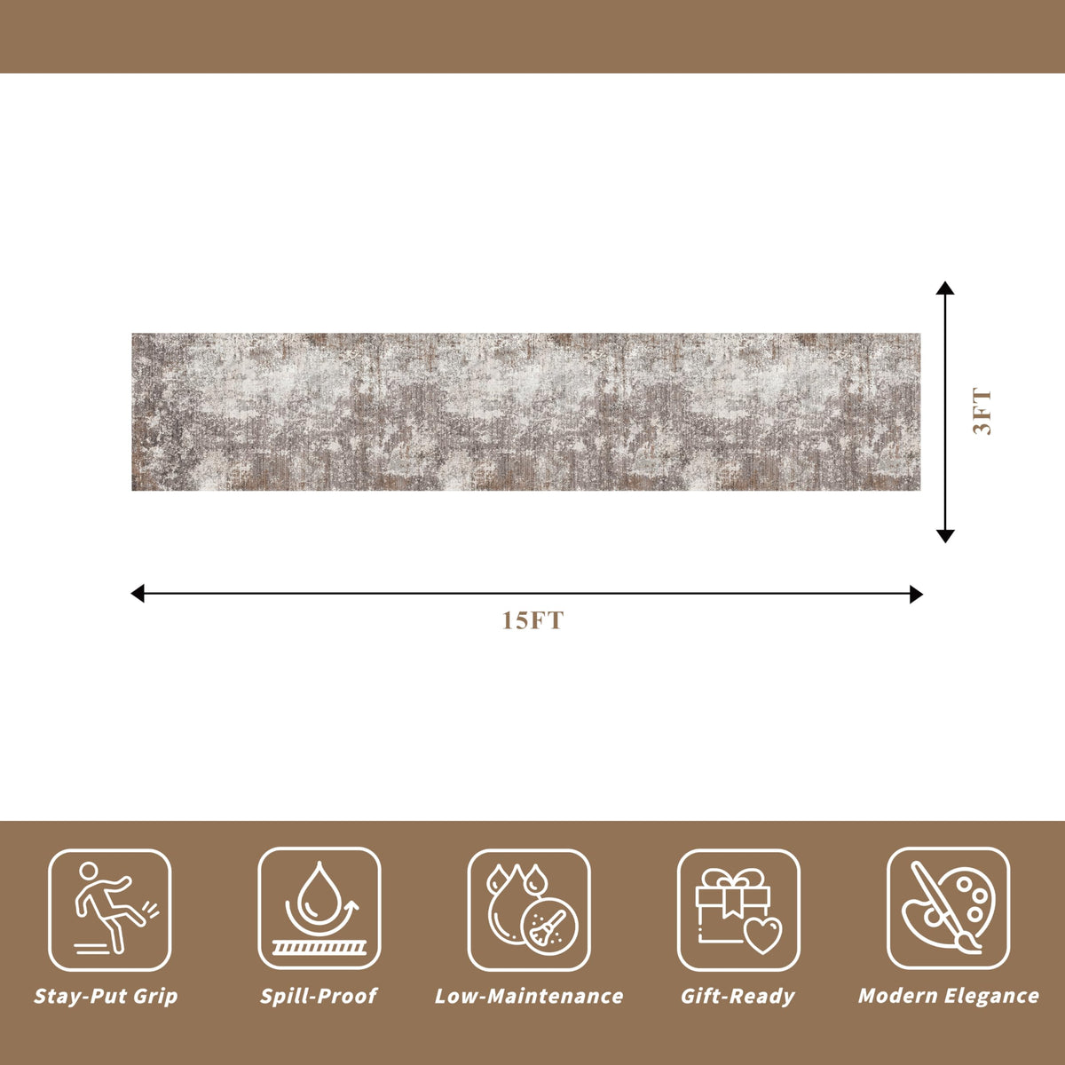 3x15 Ft Long Hallway Runner Rug - Non-Slip Washable Wide Kitchen Runner | Modern Abstract Floor Carpet for Indoor