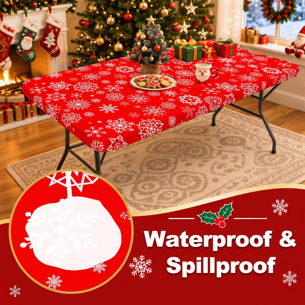 Christmas Table Cloth, Waterproof Plastic Table Cover for 3.5FT Table