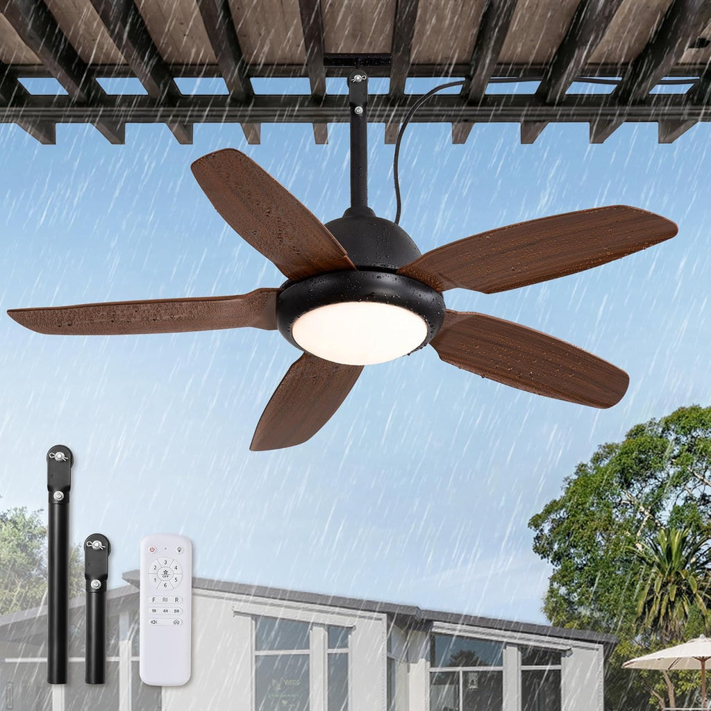 42" Brown Outdoor Ceiling Fan with Light & Remote