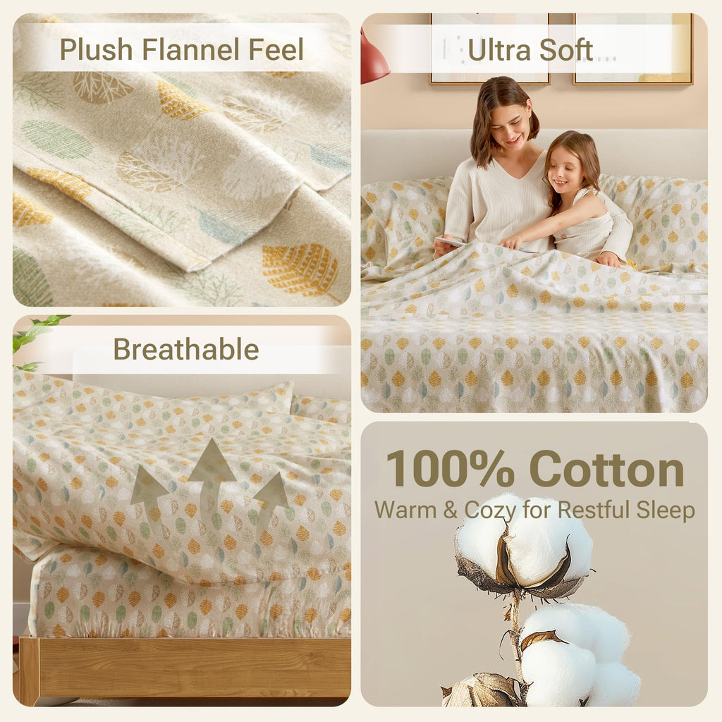 Cozy Flannel Sheets 100% Cotton, Sheet Set, 4 Piece