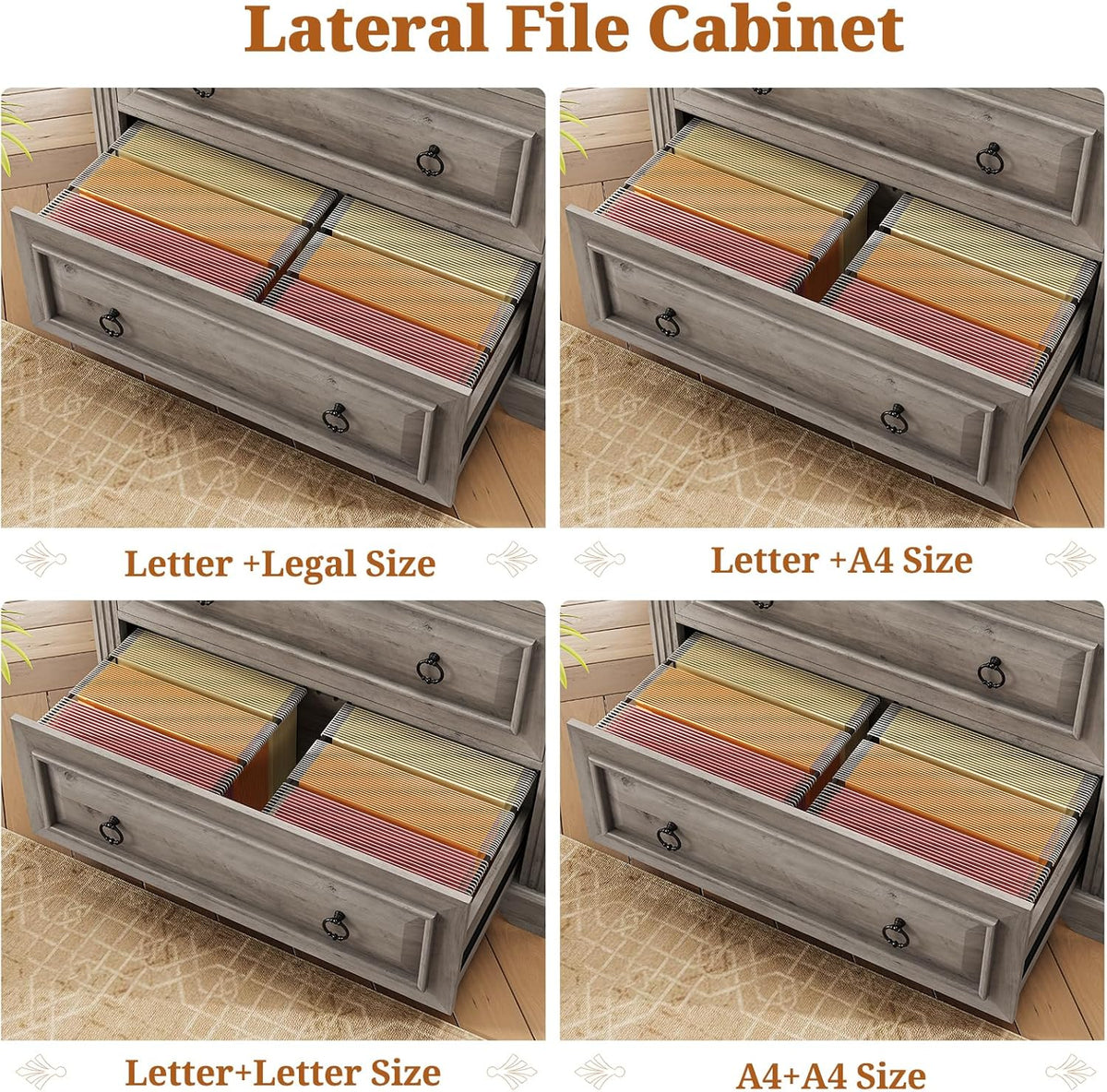 2 Drawer File Cabinet, Farmhouse Filing Cabinet Fits Letter, Legal, A4 Size, Wood Lateral File Cabinet with Printer