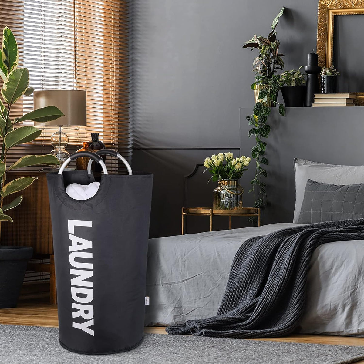 2-Pack Large Laundry Basket, Laundry Hamper Bag with Handles, 115L, Black