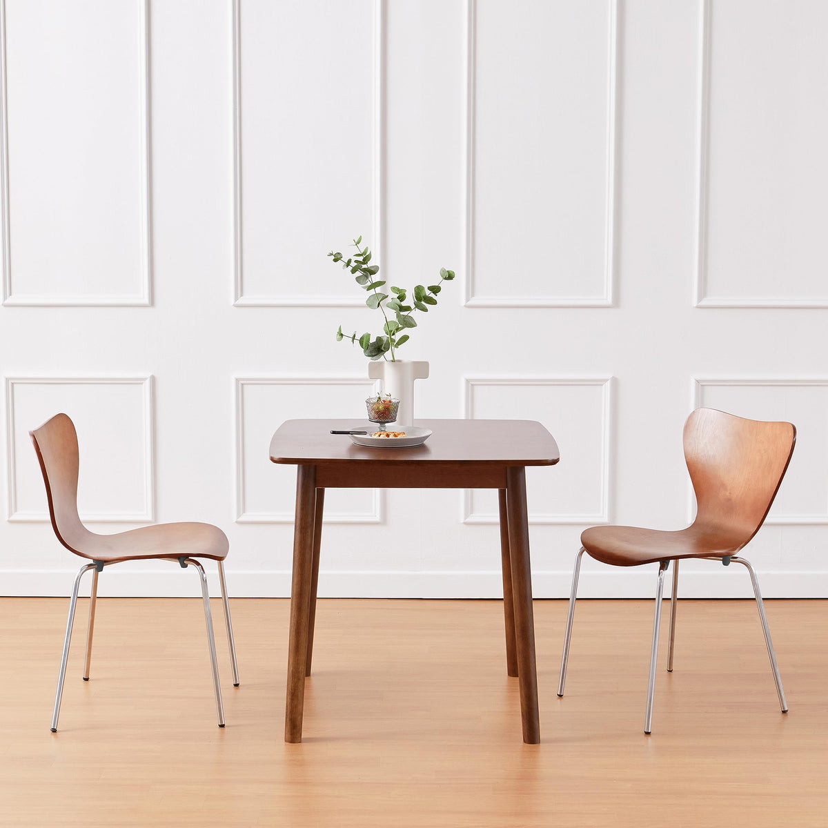 No.7 Mid-Century Modern Wooden Dining Chairs Set of 2, Contemporary Stackable Bentwood Kitchen Interior Armless