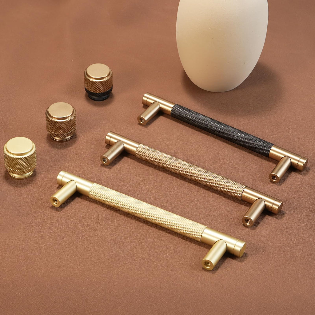 10 Pack 5Inch Kitchen Cabinet Handles Brushed Gold Knurled Cabinet Pulls Gold Drawer Pulls Kitchen Hardware