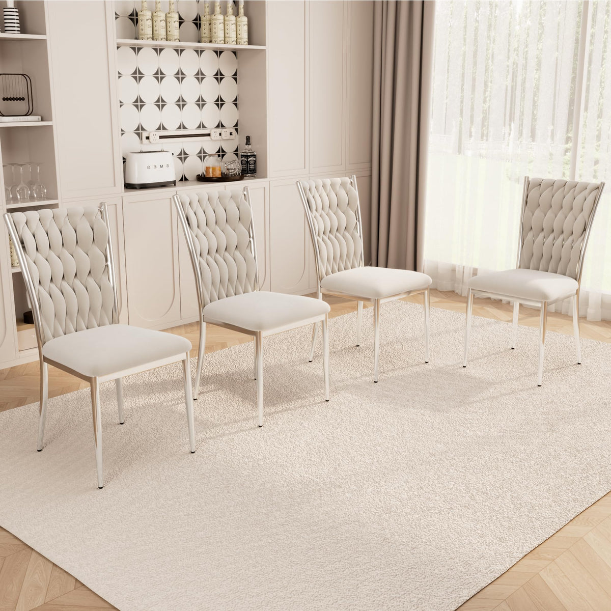 Light Grey Velvet Dining Chairs Set of 4