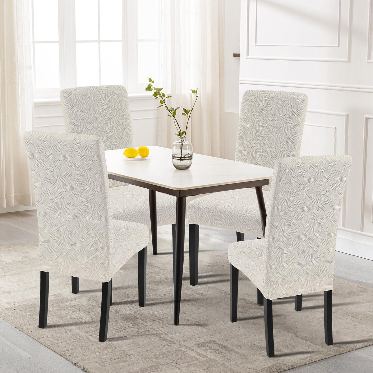 Waterproof Dining Room Chair Covers, Set of 4, Beige Rectangular