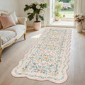 Scalloped Floral Runner Rug, Pink Washable Non-Slip Boho Hallway Rug, Soft Cute Carpet Runner, Laundry, Entryway