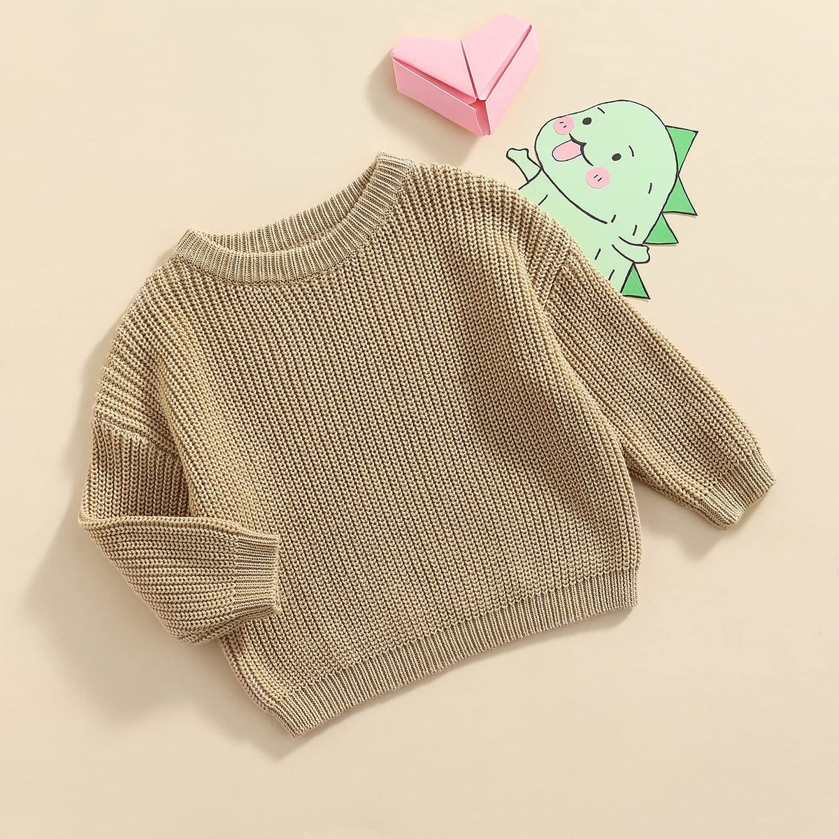 Toddler Baby Girl Boy Sweater Fall Winter Long Sleeve Knit Pullover Sweatshirt Outfit Tan