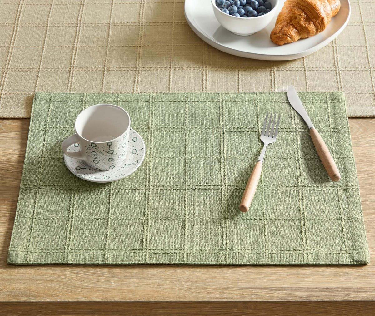 Linen Checked Farmhouse Placemats Set of 4, Sage Green 13x19in