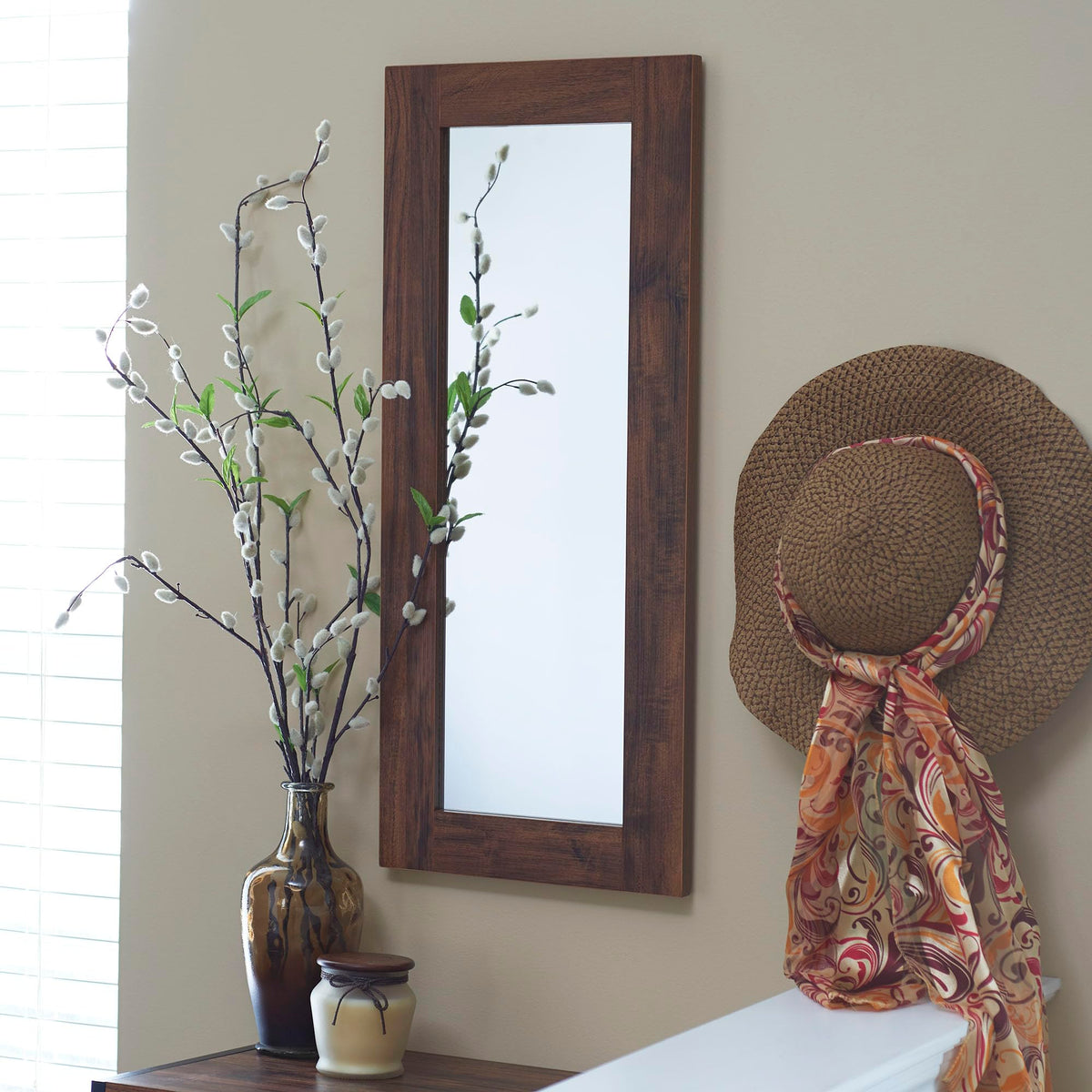 Rectangle Wall Mirror Décor, Hickory Finish