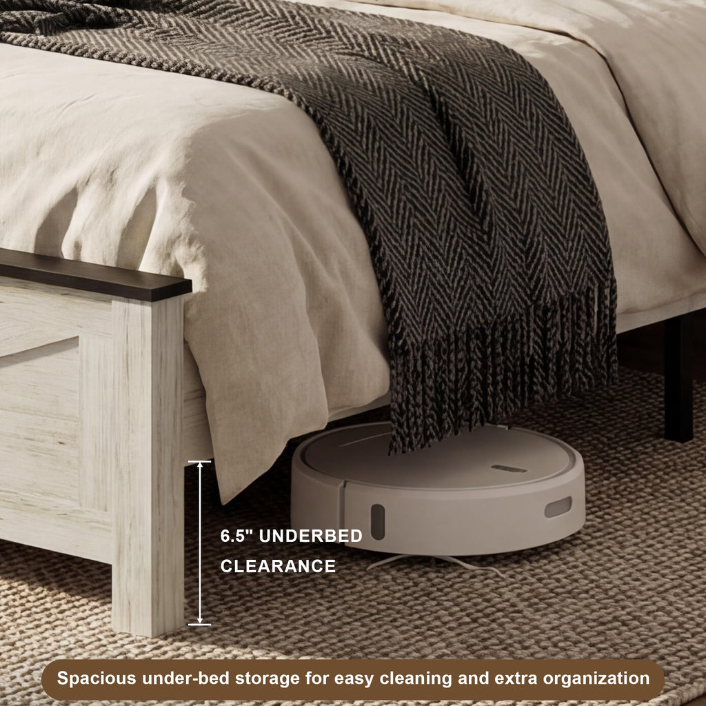 Farmhouse Bed Frame with LED Headboard Storage