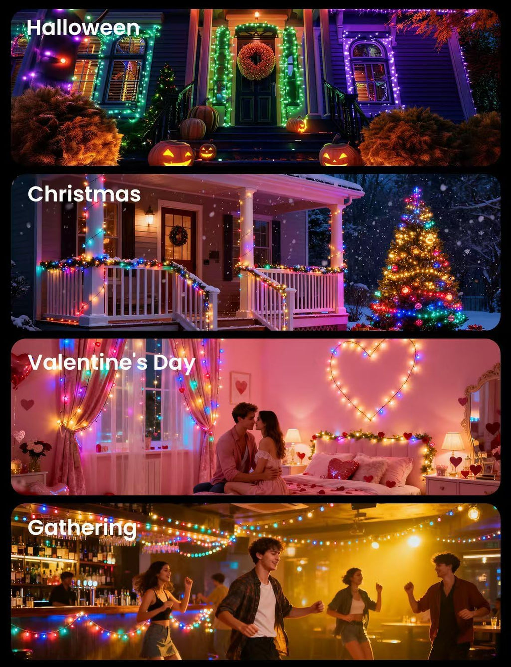 Smart RGB+IC String Lights with 300 LED, 98 FT Indoor Color Changing Christmas Lights, APP & Remote Control, 84