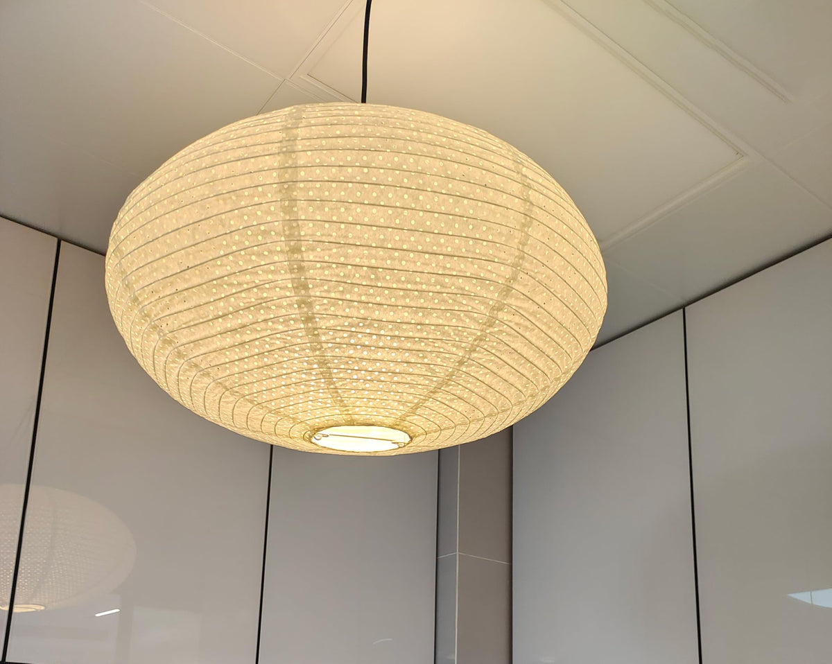 Inspired Noguchi Style White Paper Lantern Lampshade, Double-Layer Oval Foldable